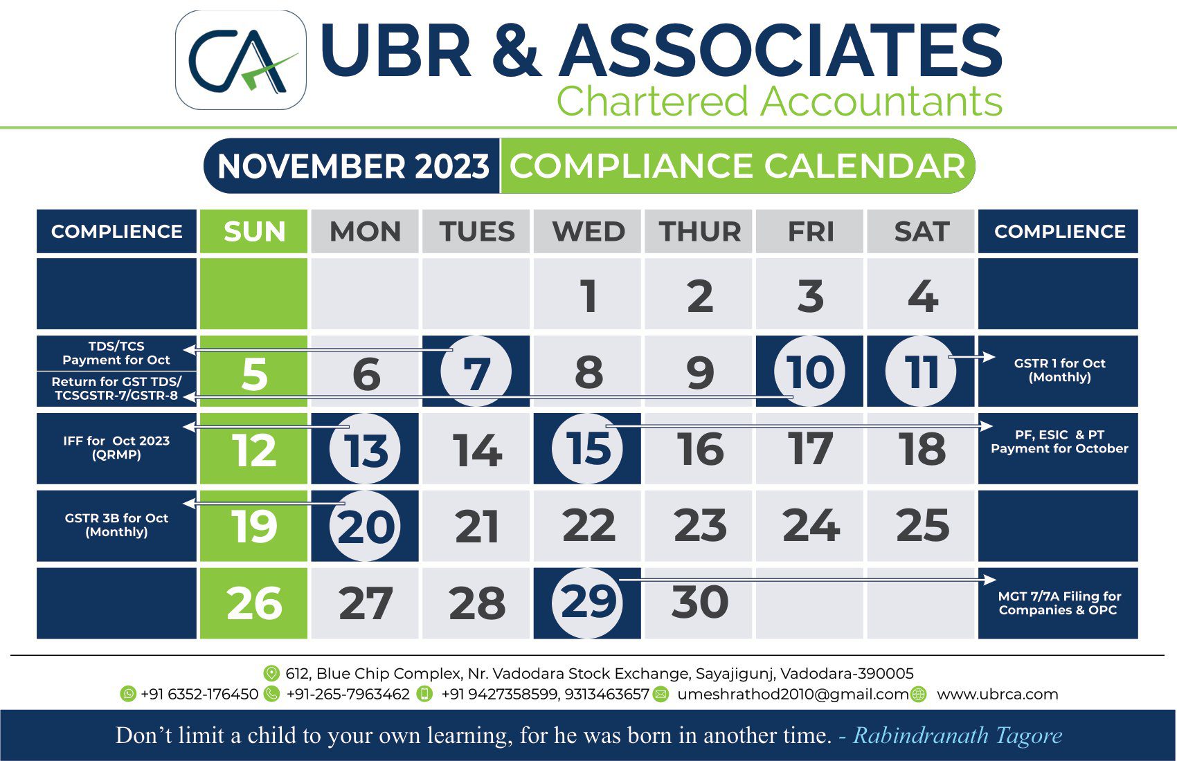 Calendar UBR Associates